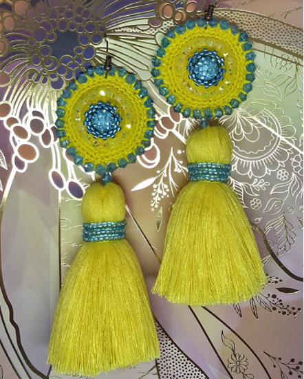 Háčkované dizajnové náušnice "Ukrajinská vôňa jej duše"